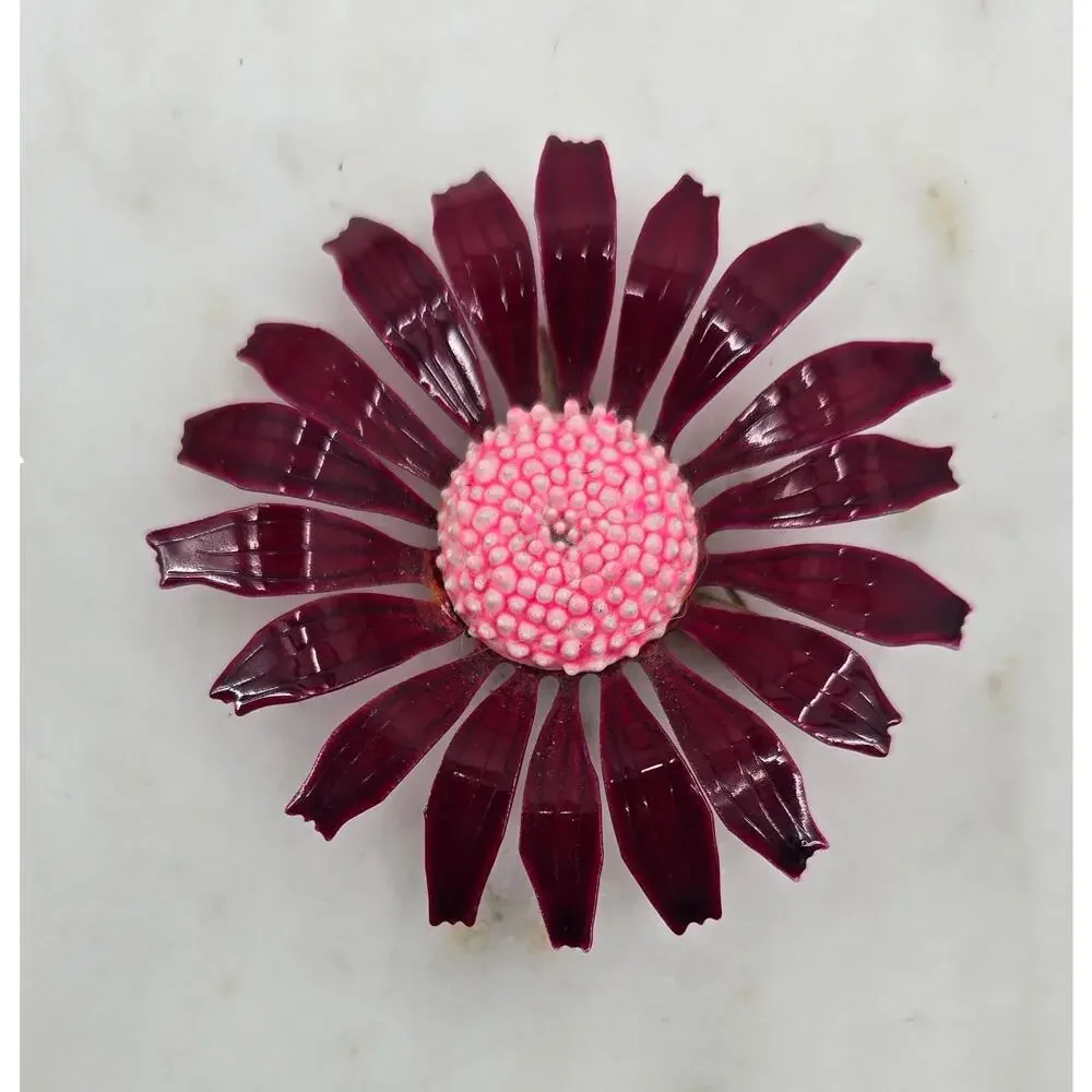 Vintage Mid Century Fairycore Enamel Daisy Brooch Jewel Tone Floral